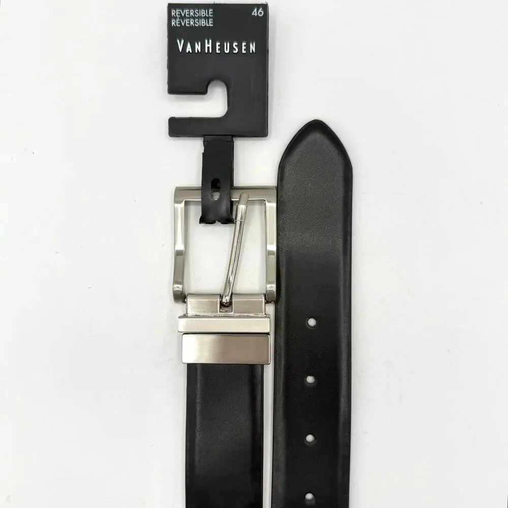 Van Heusen Men's Reversible Black Brown Leather Belt Size 46 Genuine‎ Leather